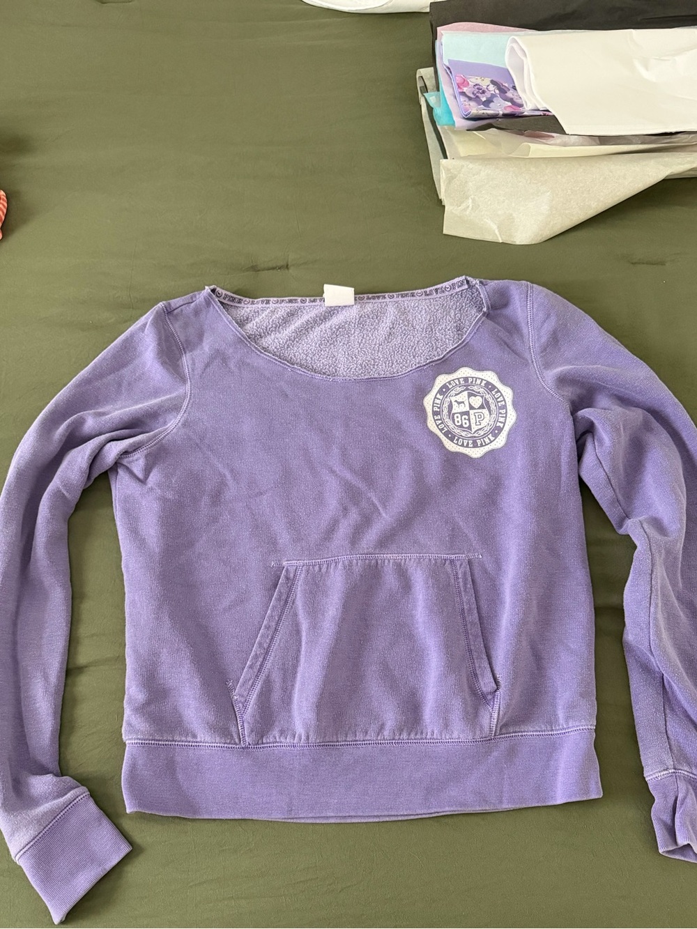 PINK Victoria's Secret Lavender Fleece Pullover with Branded Trim